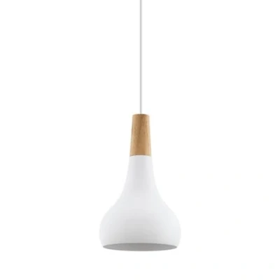 Immagine di Eglo Sabinar Lampadario, lampada a sospensione 1 luce, in acciaio e legno, colore: bianco, marrone; attacco: E27, diametro: 18 cm, certificazione FSC
