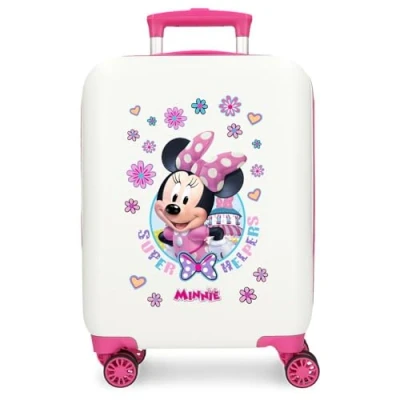 Immagine di Disney Joumma Minnie Helpers Valigia Cabina, per bambini, realizzata in ABS, materiale resistente, quattro ruote doppie a rotazione multidirezionale, chiusura combinazione laterale, bianco,