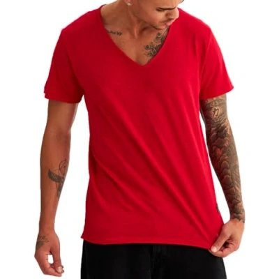 Immagine di Leif Nelson Maglietta estiva da uomo, con scollo a V, slim fit, in cotone, stile moderno, maniche corte, lunghezza LN6280, beige., XXL
