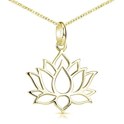 Immagine di MATERIA by Matthias Wagner Ciondolo a forma di fiore loto, in Argento 925, placcato oro con catena, sterling