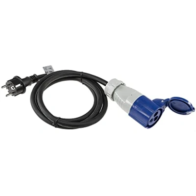 Immagine di ChiliTec Cavo adattatore CEE da 1,5 m, spina maschio a presa di terra, protezione IP44 spruzzi d&#039;acqua, 230 V/16 A, 3 pin, per campeggio, barca, camper, roulotte