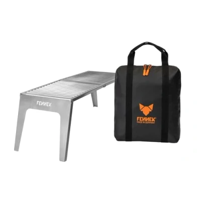 Immagine di FENNEK Klapprost XL con custodia, griglia mobile da aprire, versione extra stabile ampia superficie di cottura 56 x 24 cm, in acciaio inox resistente alle temperature Made Germany