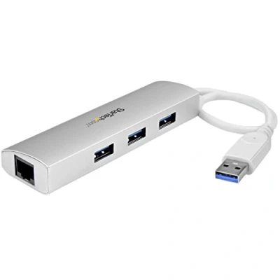 Immagine di StarTech.com hub USB a 3 porte con Ethernet, A, Gigabit Ethernet/GbE, 5Gbps, 3.0 portatile per notebook