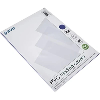 Immagine di Pavo Pellicola in PVC per rilegatura, formato A4, 180 mic, confezione da 25 fogli, trasparenti
