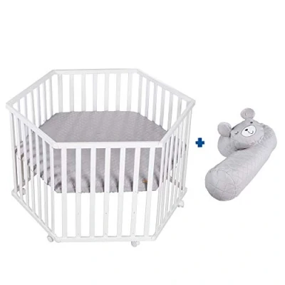 Immagine di roba Box + Cuscino Serpente Style Esagonale Paracolpi in Microfibra Rimovibile Regolabile 3 Altezze 6 Ruote con Freni Bianco e Grigio