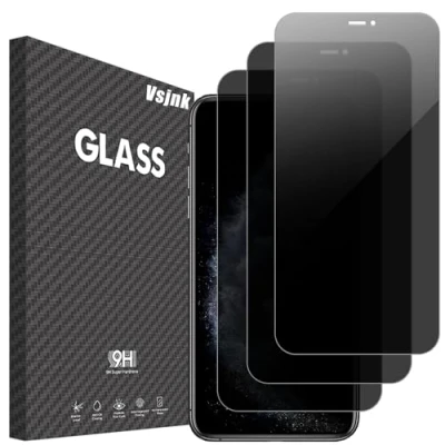 Immagine di Vsjnk Privacy Pellicola Protettiva Compatibile con iPhone 11 pro/iPhone X/iPhone XS Vetro Temperato，3 Pezzi Protezione Schermo Anti Impronta Graffio Durezza 9H Bolle Alta Reattività.