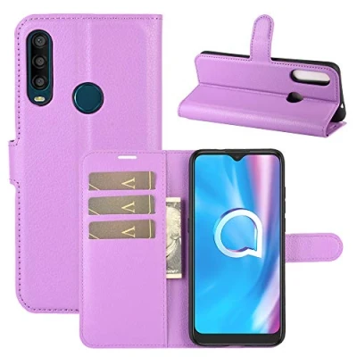 Immagine di Fertuo Cover Alcatel 1SE 2020, Custodia Portafoglio a Libro in Pelle Flip Case con Silicone Bumper, Fibbia Magnetica, Porta Carte, Kickstand, per Viola