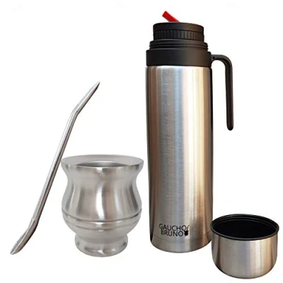 Immagine di Gaucho Bruno Yerba Mate Starter Kit con Tazza Cup Termica in acciaio Inossidabile, Borraccia e struttura inox di alta qualità Facile da pulire