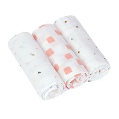 Immagine di LÄSSIG Swaddle &amp; Burp Blanket M Happy Fruits Peach Set di 3 coperte in cotone, 60 x cm