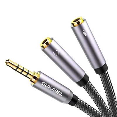 Immagine di DuKabel adattatore combinato microfono audio per PC Cuffie da gioco Cavo splitter jack Y 3,5 mm (2 x TRS a TRRS) PS4, Xbox One, cellulare e laptop Serie top 30cm