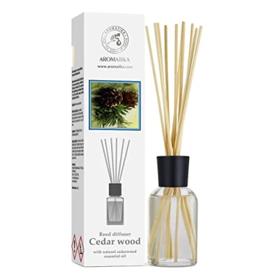 Immagine di Diffusore Profumato per Ambiente Legno di Cedro 100ml con 10 Bastoncini Bambù Olio Essenziale Cedarwood Fragranza Intensa e Duratura Senza Alcool Aromatizzatore d&#039;Aria Interni