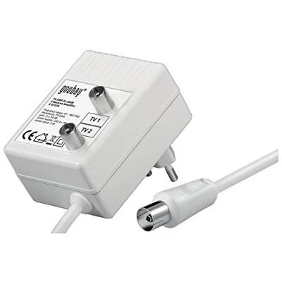 Immagine di Goobay 67226 Amplificatore Antenna per Due Dispositivi (DVB T/DVB T2/DVB C), Bianco