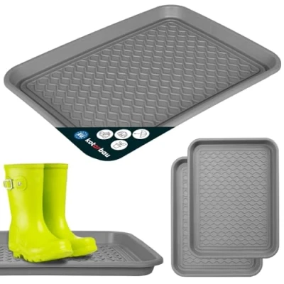Immagine di KOTARBAU® Set di 2 vaschette antigoccia, 38 x 50 cm, per scarpe, colore grigio, in plastica