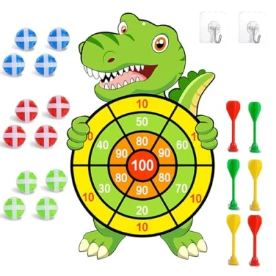 Immagine di RHQFDM Dinosauro Cartoon Dartboard 73cm Dart Game Set per bambini con 12 palle appiccicose 6 freccette 2 ganci usato i giochi di lancio delle feste