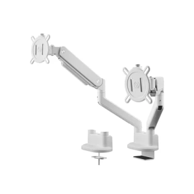 Immagine di One For All Solid Dual white Supporto da tavolo per monitor 33 cm (13) 88,9 (35) Bianco Regolabile in altezza, Inclinabile + girevole, Girevole
