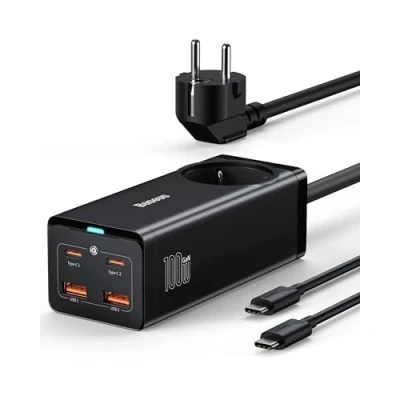 Immagine di Baseus caricatore USB C da 100 W con presa, GaN3 PowerCombo Alimentatore PD multiplo 1 AC + 4 porte, GaN per MacBook Pro/Air, iPad Pro, iPhone 14 Pro/13/12, Galaxy S23, Steam Deck