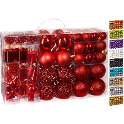 Immagine di Brubaker Set di 101 Accessori Decorativi per L&#039;Albero Natale addobbi Natalizie in Color Rosso Diverse Forme Palline ed Un Puntale Albero