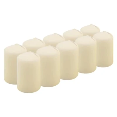 Immagine di Hofer Candele Cilindriche Cera a Colonna, Lunga Durata di 17 Ore, Set 10 Candele, 5 x 8 cm, Colore Avorio, Antigoccia, Non Profumate, 1 Pacco Pezzi Prodotte in Austria