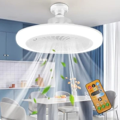 Immagine di UOEONR Lampada ventilatore da soffitto,Lampada a ventilatore,E27 Lampadario Soffitto,Ventilatore Soffitto Silenzioso con Luce e Telecomando,3 Velocità,Temporizzabile (Con Telecomando)
