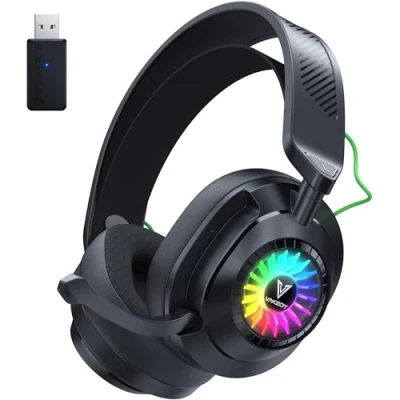 Immagine di Vakedy HW10 Wireless Gaming Headset per PS4,PS5,PC,Switch,Mobile,con Microfono Cuffie Bluetooth,con Luce RGB,2,4GHz Wireless+Bluetooth,Durata di Oltre 50+ Ore Nero