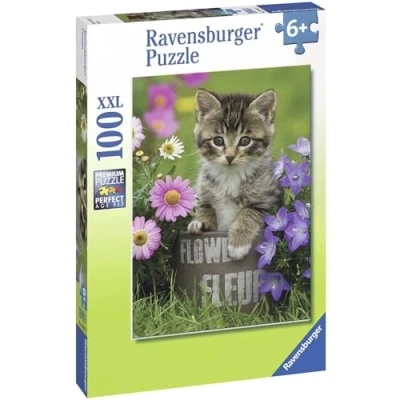 Immagine di Ravensburger Puzzle per bambini 100 pezzi XXL Gattino tra i fiori Dai 6 anni in poi di alta qualità Cartone spesso e resistente Animali 10847