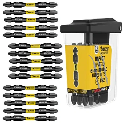 Immagine di 15 punte per cacciavite a impatto magnetico SabreCut SCRPH26515B 65 mm PH2 in una scatola TIC TAC Double Ended Phillips Heavy Duty compatibile con Dewalt Milwaukee Bosch Makita e altri