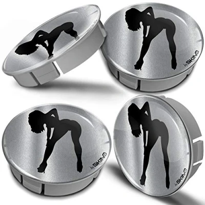 Immagine di Biomar Labs® 4 x 60mm Coprimozzo Copricerchi Tappi Ruote Auto Logo Stemma Universale Tuning Argento Sexy Lady Girl Donna Silhouette Silver CS 5 Z*