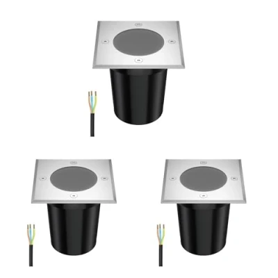 Immagine di ledscom.de 3 pz. lampada da incasso a pavimento RELI per esterni, IP67, acciaio inox, angolare, 11 x 11cm, 1x GU10 max. 15W, smerigliato