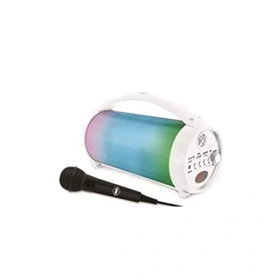 Immagine di Lexibook iParty Altoparlante portatile Bluetooth con microfono, stereo, effetti di luce, karaoke, wireless, radio FM, USB, scheda SD, batteria ricaricabile, bianco, BTP585Z