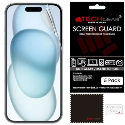 Immagine di TECHGEAR [5 Pezzi] Pellicole Antiriflesso per iPhone 15 Plus Opaca Protettive [Facile da Applicare] [Senza Bolle] Compatibile con (6,7 Pollici)