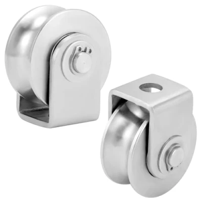 Immagine di QWORK® 2 Pezzi Puleggia in acciaio inox con staffa di saldatura Diametro 48mm Portata 250 kg Adatte per cancelli automatici e cavo fino a 10 mm
