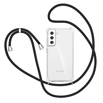 Immagine di XTCASE Cover con Cordino per Samsung Galaxy S22 5G, Custodia Trasparente Collana Tracolla Laccio Collo Ultra Sottile Morbido TPU Silicone Antiurto AntiGraffio Case, Nero