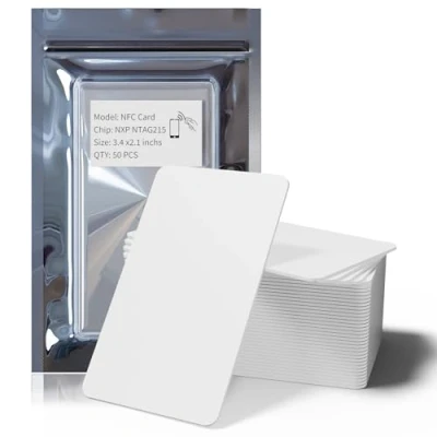 Immagine di NFC Tag Card, NTAG 215 Chip Card Riscrivibili Scheda,504 Byte di Memoria,Compatibile con TagMo Android, Adatta a Tutti gli Smartphone e Dispositivi che Supportano (50 pezzi)