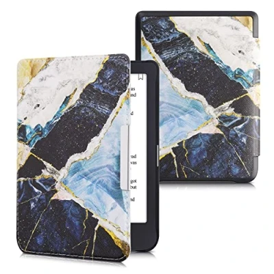 Immagine di kwmobile Custodia eReader Compatibile con Tolino Shine 3 Cover eBook Reader Flip Case oro/bianco/blu Marmo
