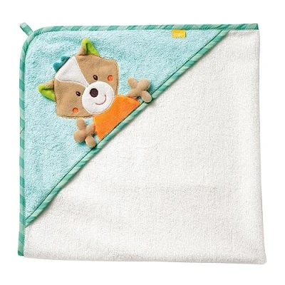 Immagine di Fehn 071283 Accappatoio da bagno Sleeping Forest, poncho in cotone con la simpatica volpe, per neonati e bambini, 0 + mesi, misure: 80 x cm