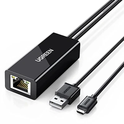 Immagine di UGREEN Adattatore Rete per TV Stick, Chromecast 1, 2, Ultra, USB Ethernet Adapter Micro a RJ45 LAN con Cavo di Alimentazione 2.0.