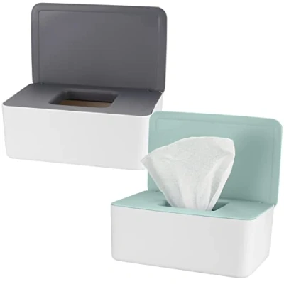 Immagine di 2 Pezzi Scatola Porta Salviette Umidificate, Dispenser per salviettine Umidificate con Coperchio, Salviette, Contenitore Ufficio Casa