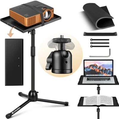 Immagine di CAHAYA Supporto per Proiettore da Terra Universale: Portaproiettori con Rotazione a 360 Altezza Regolabile 90cm 130cm Stand Laptop PC Videoproiettore