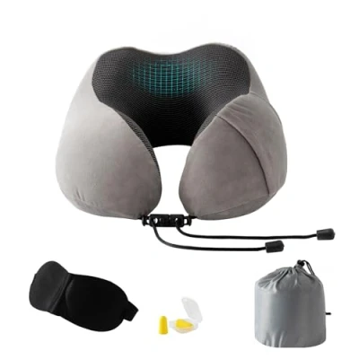 Immagine di Good Nite Cuscino Cervicale Aeroplano, da Viaggio per Adulti, Cervicale, Ergonomico in Memory Foam, Lavabile con Parte Posteriore Stretta, Regolabile, Grigio, Norm