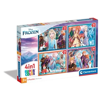 Immagine di Clementoni 2 Supercolor Disney Frozen 4 12,16,20 e 24 Pezzi Bambini 3 Anni, Puzzle Cartoni Animati Made In Italy, Multicolore, 21518