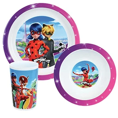 Immagine di FUN HOUSE 006081 MIRACULOUS LADYBUG INSIEME Pasto composto da un piatto Ø 22 CM, una SEDIETTA CREUSA 16 CM E bicchiere 220 ML PER BAMBINO