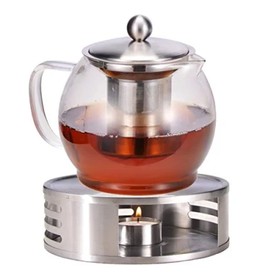 Immagine di Bambelaa! Teiera con fornelletto e filtro infusore, in vetro, capacità circa 1,2 l