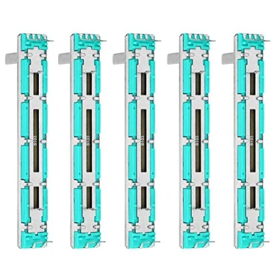 Immagine di 5 pezzi Potenziometro a scorrimento 75mm Fader per miscelatore B10K doppio canale diritto scorrevole scopi multipli