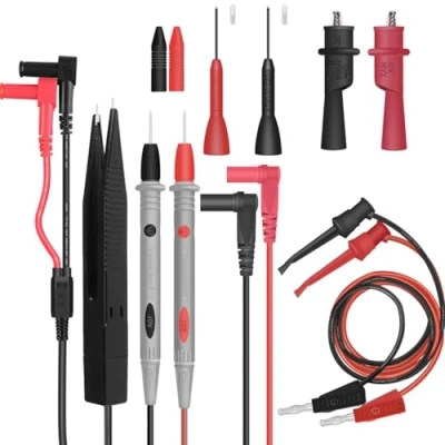 Immagine di Puntali per Multimetro Test Lead Circuito Tensione con Clip Alligatore Sonda Tester Grabber a Molla, Spina Banana ed Forcella, di Prova Patch SMD 1000V 10A CAT.II