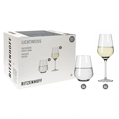 Immagine di RITZENHOFF 6111012 Set di bicchieri da vino bianco e acqua, 12 pezzi, per 400 ml, elegante, made in Germany, trasparente