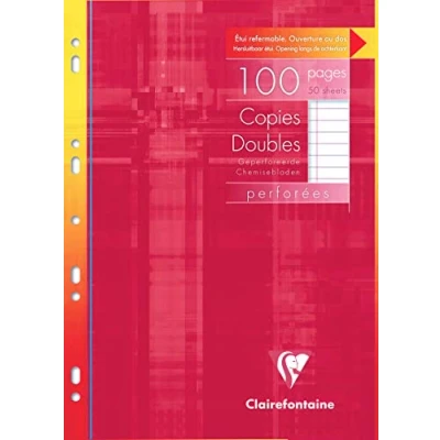 Immagine di Clairefontaine Ref 4725C Fogli doppi perforati in custodia (100 pagine) A4 (210 x 297 mm), carta pergamena spazzolata 90 g/m², righe a con margine, perforatrice 9 fori