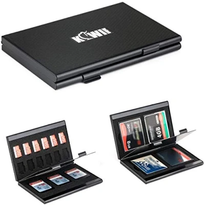 Immagine di KIWIFOTOS custodia in alluminio per schede di memoria SD SDXC SDHC/CF (Compact Flash)/MicroSD SDHC MSD TF/NS, porta SD, il trasporto a portafoglio