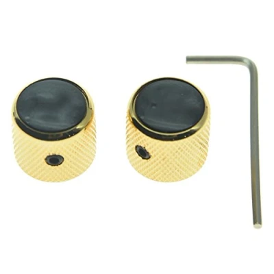 Immagine di KAISH Set di 2 pomelli a cupola per chitarra con tappo perlato nero Tele Guitars, manopole dorate