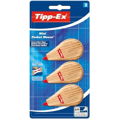Immagine di Tipp Ex Mini Pocket Mouse Correttori a Nastro da 6 m x 5 mm Design Effetto Legno Assortiti, Confezione 3