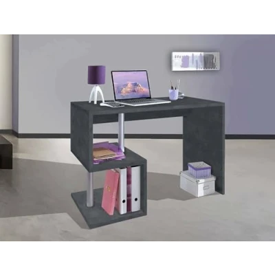 Immagine di Dmora Scrivania Moderna ad Esse per Ufficio e Studio con scaffale, Made in Italy, Tavolo da Computer, Scrittoio Porta PC, cm 100x50h78, Colore Grigio Cenere, Small